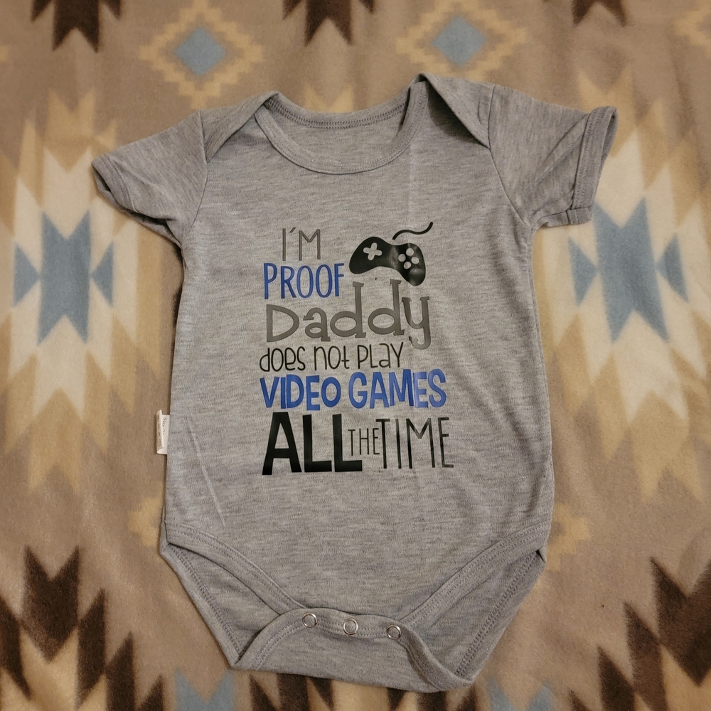 Gray Baby Onesie with Fun Gaming Print